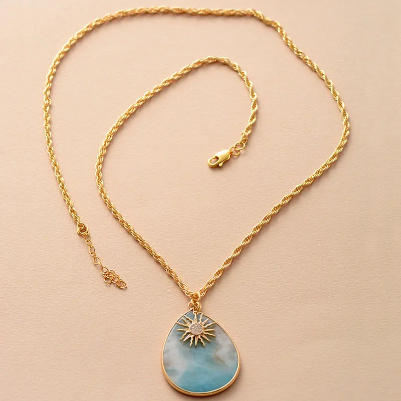 Trendy Chunky Gold Plated Chain Amazonite Stone Pendant Women Rosary Necklece Luxury Jewelry