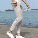 Summer Mens Casual Pants Linen Slim Fit Straight Ankle-Length Pants Men Sweatpants
