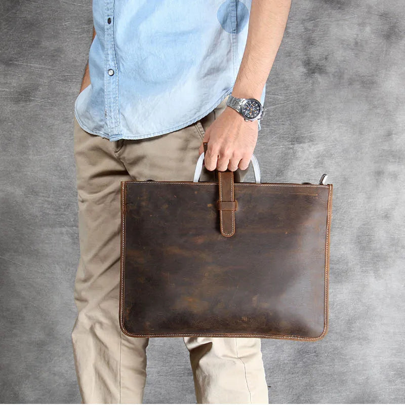 Men's Genuine Leather Briefcase Male Office Messenger Bags Leather 13 Inch Laptop Handbag