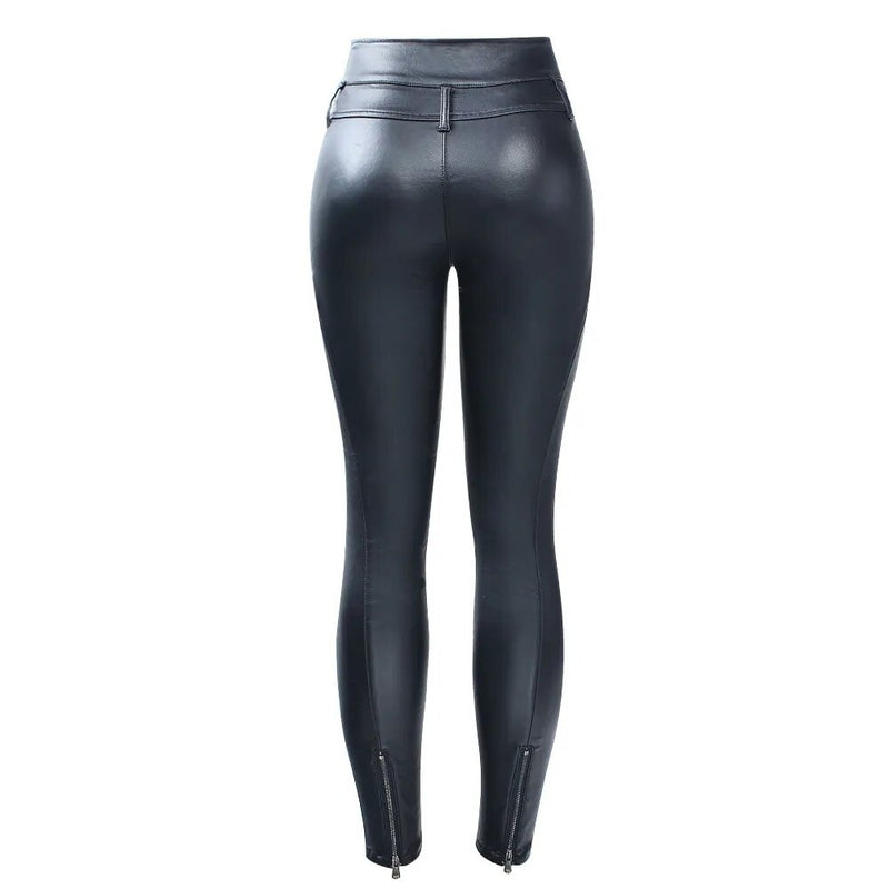 Leather Pants Warm Fleece Skinny Jeans Women Stretchy Motor Zipper Pencil Jeans For Women