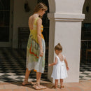 Girls Textured Cotton Sleeveless White Dress Summer Toddler Baby Girl Round Neck Button Low-Back Kids Dresses