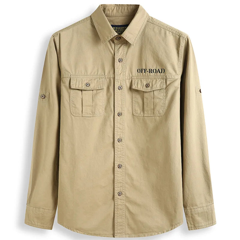 Men's Regular-Fit Long-Sleeve Solid Shirt Men's Fat Military Work Shirts