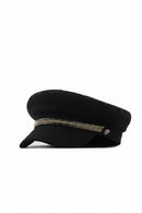 Black cap with a gold chain detail on a white background, Obroi