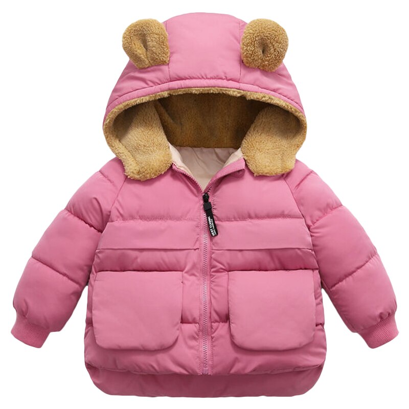 Baby Girls Woolen Thicken Bear Hooded Outerwear Winter Jacket Coat Toddler Overall Kids Cotton-Padded Children Clothing