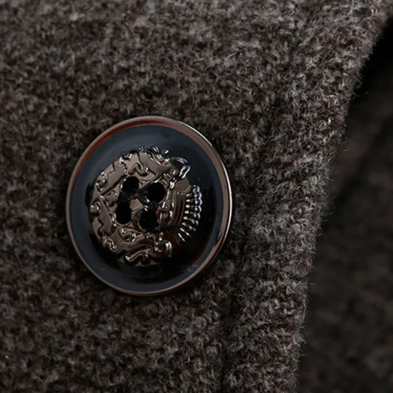 Men's Wool Blend Coat With Plaid Scarfs Notched Collar Single Breasted Pea Coat Casual Business Outerwear Jacket Male