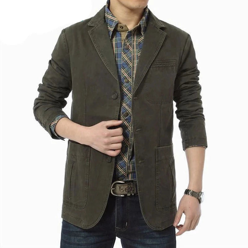 Spring Autumn Blazer Men Casual Cotton Denim Jackets Slim Fit Luxury Suit Coat Army Military Blazer  Outwear