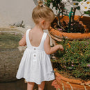 Girls Textured Cotton Sleeveless White Dress Summer Toddler Baby Girl Round Neck Button Low-Back Kids Dresses