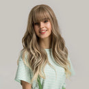 Long Fluffy Wave Blonde Wigs with Bangs Cosplay Natural Ombre Wigs for Women