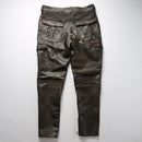 Mens Motorcycle Biker Genuine Leather Pants Real Slim Pencil Design Men Cargo Trousers