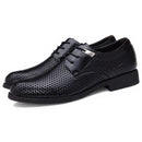 Summer Genuine Leather Men Oxford Shoes Hollow Breathable Black Leather Men Dress Shoes