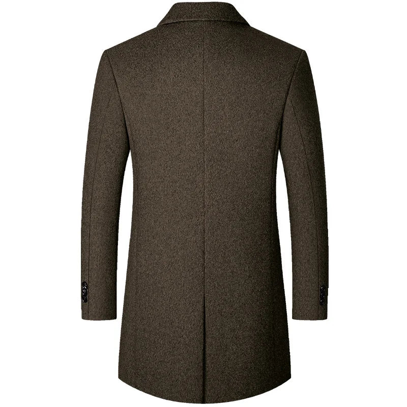 Winter Wool Men Thick Coat Stand Collar Male Wool Blend Outwear Jacket Smart Casual Trench