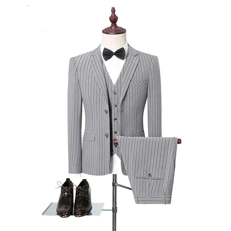 Men Wedding Suits Striped Slim Suit Handsome Groom Suit Men Single Button Party Formal