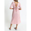 Square Neck Short Sleeve Dresses For Women Casual Elastic Waist Summer Dress Sexy V Back Tie shirred Elegant Midi Dress