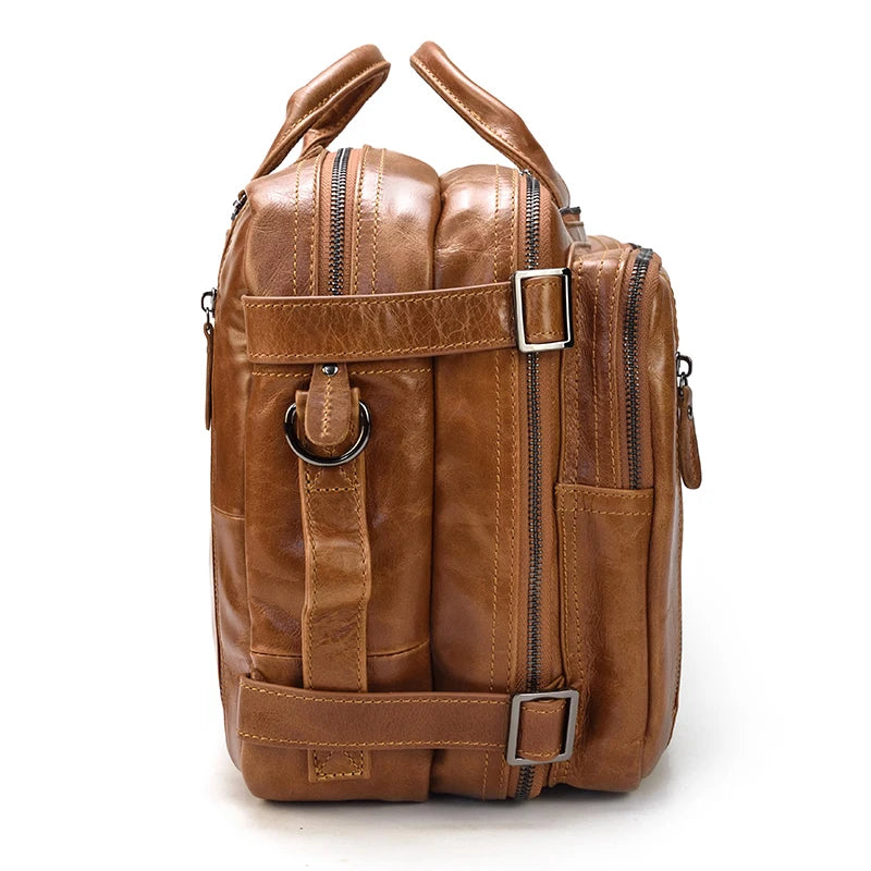 Men's Large Capacity Genuine Leather Backpack Fit 15" Laptop Travel Rucksack Bag