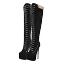 Women Platform Over The Knee High Boots Front Lace-Up Thin Heel Stiletto Stretch Cool Woman