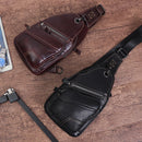 Genuine Leather Men's Shoulder Bag Chest Bag Vintage Casual Sling Bags for Men  Male Chest Pack with with Earphone Hole