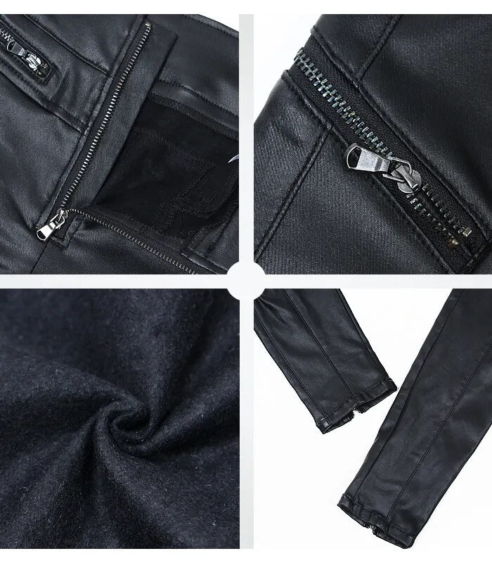 Leather Pants Warm Fleece Skinny Jeans Women Stretchy Motor Zipper Pencil Jeans For Women