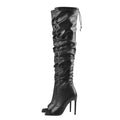 Women Peep Toe Black Matte Over The Knee Boots Concise Stiletto High Heel Zipper Boots