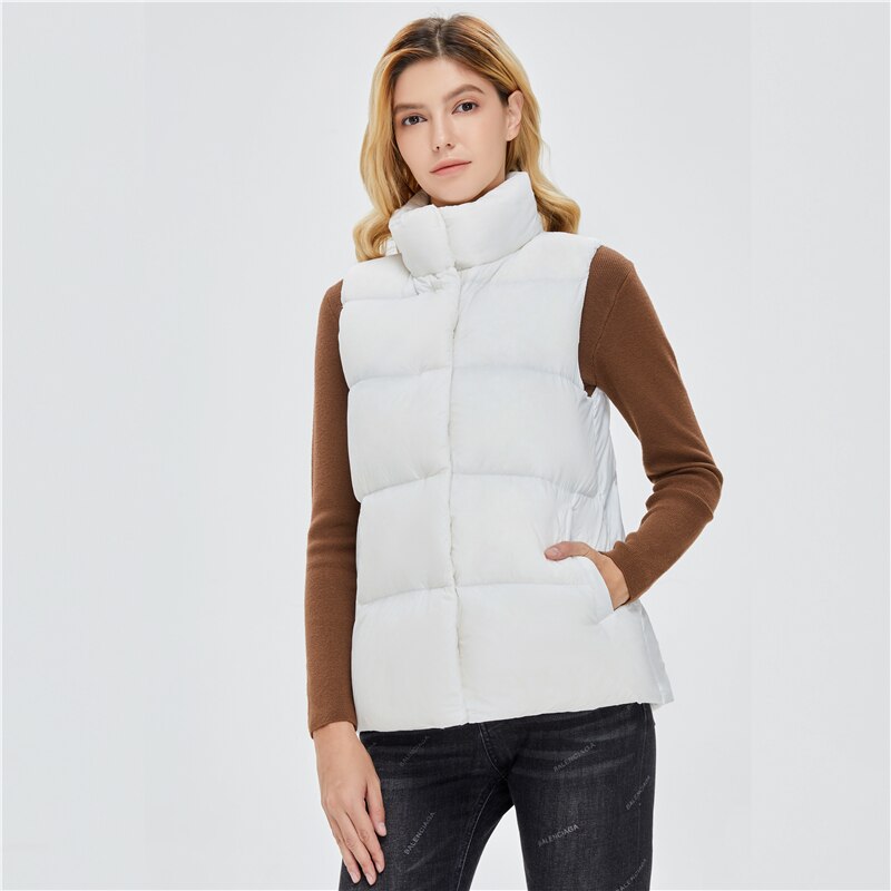 Winter women down vest short stand-up collar casual white duck down jacket coat