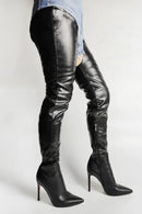 Women Thigh High Boots Faux Leather Side Zip Stiletto High Heels Boots Over Knee Shoes