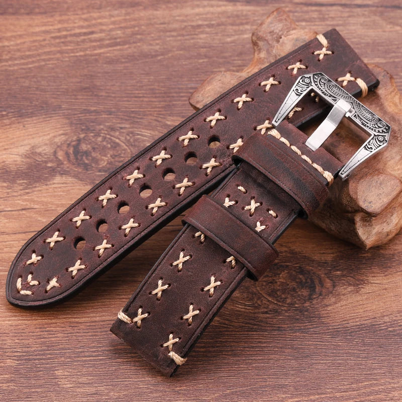 Handmade Retro Stainless Steel Buckle Genuine Leather Watch Band Strap Belt Watch