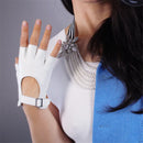 Real Leather Half Fingers Gloves Black Silver Square Buckle Ultra-Thin Pure Fingerless Mittens