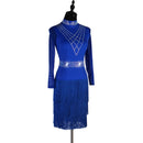 Latin Competition Skirt Professional Latin Skirt Women Long Sleeve Latin Tassel Dress