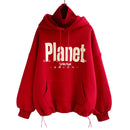 Women Casual Hoodies Sweatshirts Warm Velvet Long Sleeve Loose Solid Letter Tops Spring Pullover