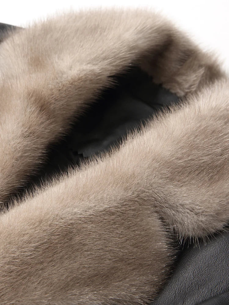 Women's Winter Coat Female Natural Mink Fur Collar Genuine Leather Duck Down Jacket Women Leather