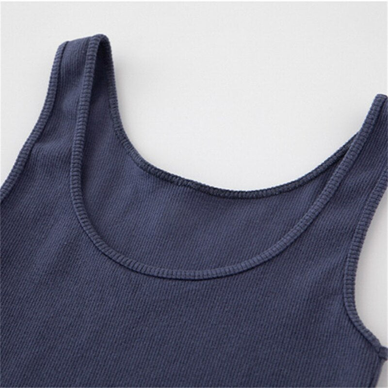 Vintage Women Soft Cotton Slim Tank Summer Ladies Sleeveless Solid Short Tops Girls Chic Streetwear Top