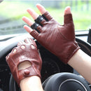 Semi-Finger Real Leather Gloves Male Summer Thin Driving Fingerless Breathable Men Gloves