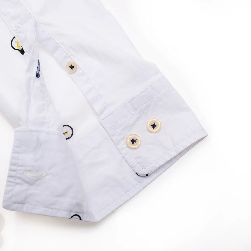 Embroidered Business Casual Shirt Men Cotton Long Sleeve Social Dress Shirt