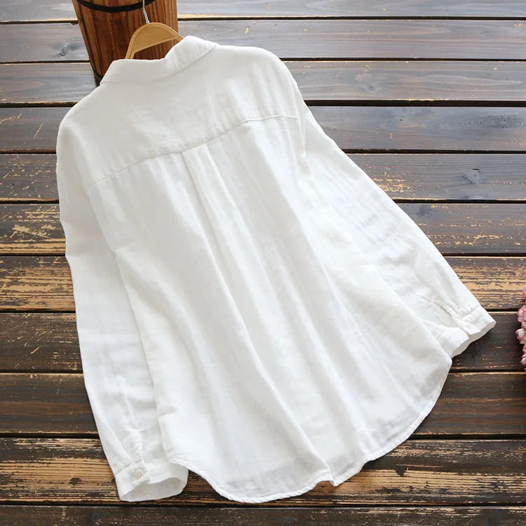 Autumn Women Blouse Style Mori Girl Loose Cotton Yarn White Shirt Embroidery Long Sleeve Women Tops