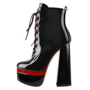 Women Round Toe Platform Lace Up High Heel  Black Ankle Boots For Winter