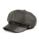 Gray leather cap with chain detail on a white background, Obroi