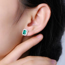 Sterling Silver rhodium plating Octagon Cut Emerald Zircon Diamonds Gemstone Stud Earrings Fine Jewellery