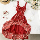 Women Vintage Dot Dress Summer Sleeveless Spaghetti Red A-line Dresses Ladies Beach Long Robe