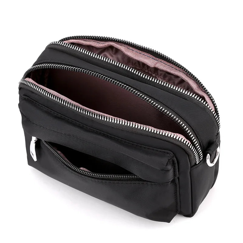 Casual Cell Phone Bag Female Nylon Clutch Light Weight Outdoor Travel Shoulder Bags Solid Messenger Bag for Women