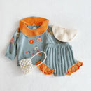 Autumn Infant Baby Girls Clothes Suit Knitted Embroidered Lotus Leaf Collar Toddler Baby Girls Sweater Sets