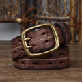 Men 3.8cm Wide Double Breasted Belt Double Prong Buckle Handmade Heavy Duty Belt Jeans Belt
