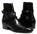 British Black Chains Alligator Leather Cross Strap Buckle Man Boots Gentleman Dress Shoes Pointed To Male Chelsea Boots