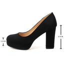 Women Platform Pumps Blue Flock Round Toe Thick High Heels Female Work Shallow Shoes Ladies Footwear