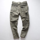 Mens Motorcycle Biker Genuine Leather Pants Real Slim Pencil Design Men Cargo Trousers