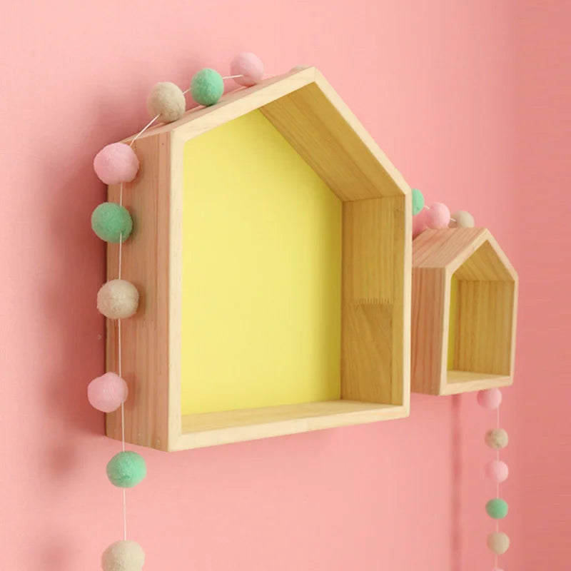 Nordic Wall Shelf Display Hanging Shelving Kid's Room House Shape Shelf Wooden Decor