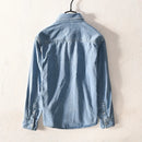 Retro Men Slim Fitted Denim Shirts Comfortable Pure Cotton Jeans Shirt Cowboy Clothes