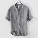 Retro Pure Linen Shirt Men Brand Short Sleeve Shirts For Men