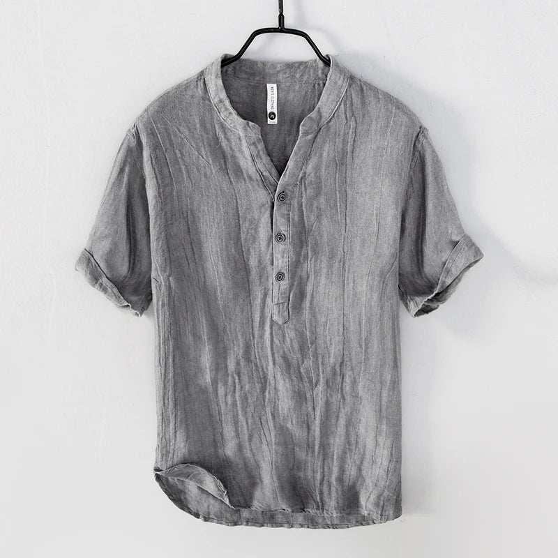 Retro Pure Linen Shirt Men Brand Short Sleeve Shirts For Men