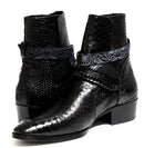 British Black Chains Alligator Leather Cross Strap Buckle Man Boots Gentleman Dress Shoes Pointed To Male Chelsea Boots