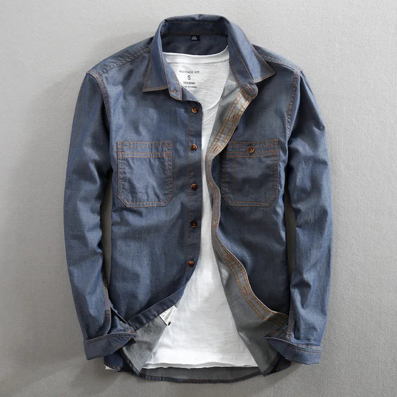 Men Jeans Shirt Cotton Long Sleeve Casual Style Vintage Slim Fit Denim Shirts Spring Autumn Clothing