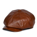 Beret Cap Men Genuine Leather Hats Forward Boina Brown Peaked Caps